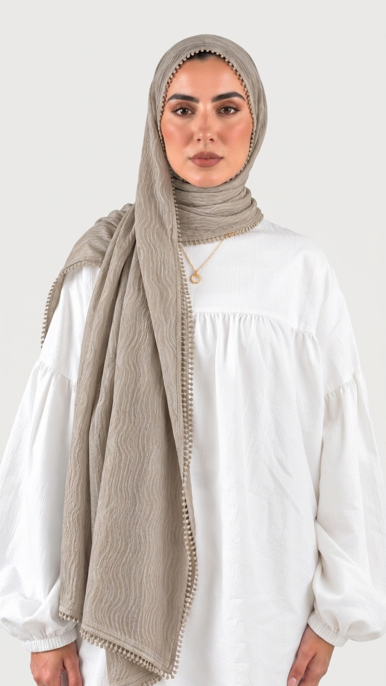 Hijabii Aura Crinkle Hijab in Beige – view 2