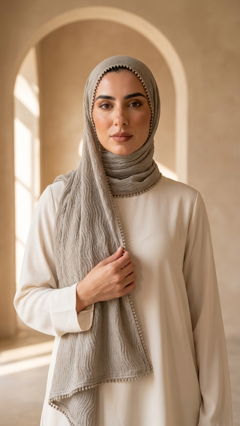 Hijabii Aura Crinkle Hijab in Beige – view 3