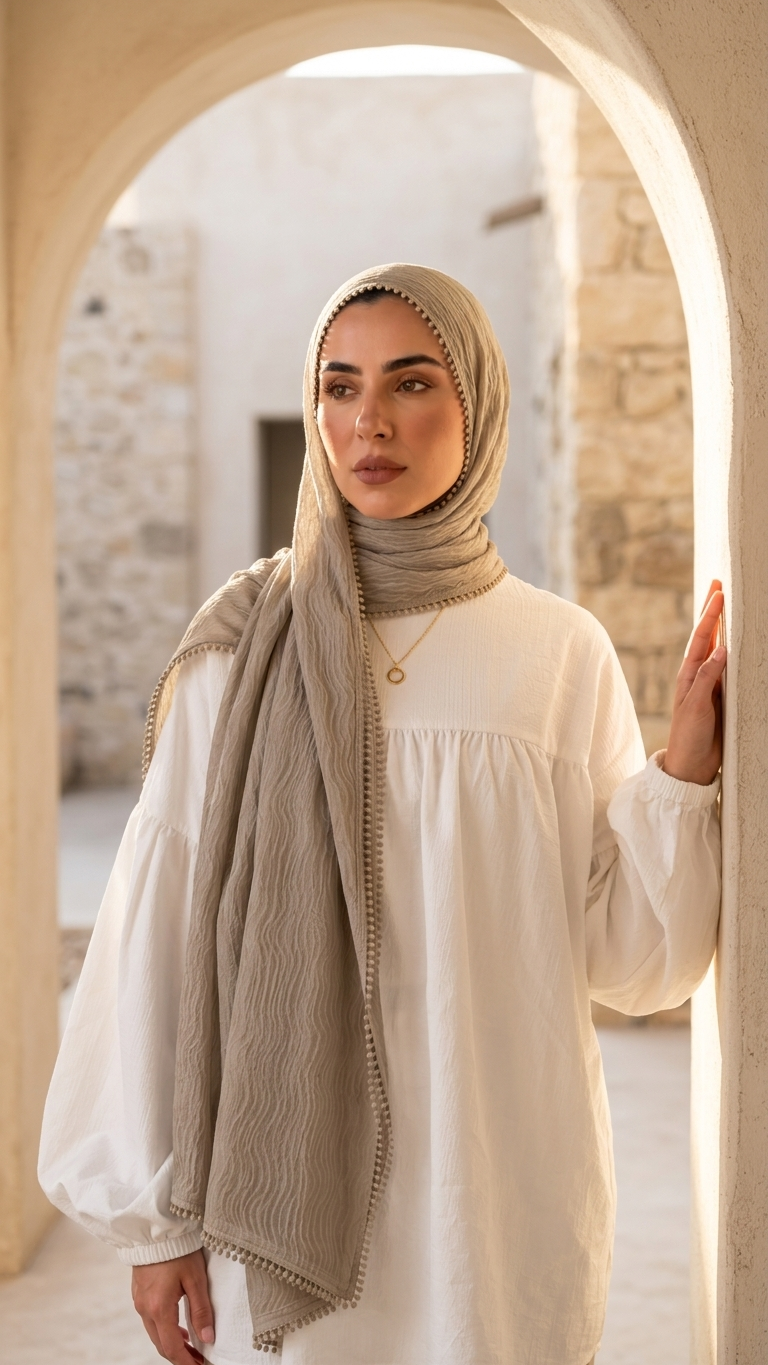 Hijabii Aura Crinkle Hijab in Beige – view 4