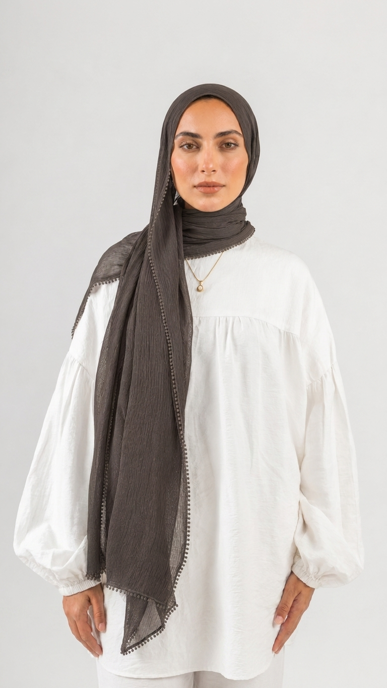 Hijabii Aura Crinkle Hijab in Charcoal Brown
