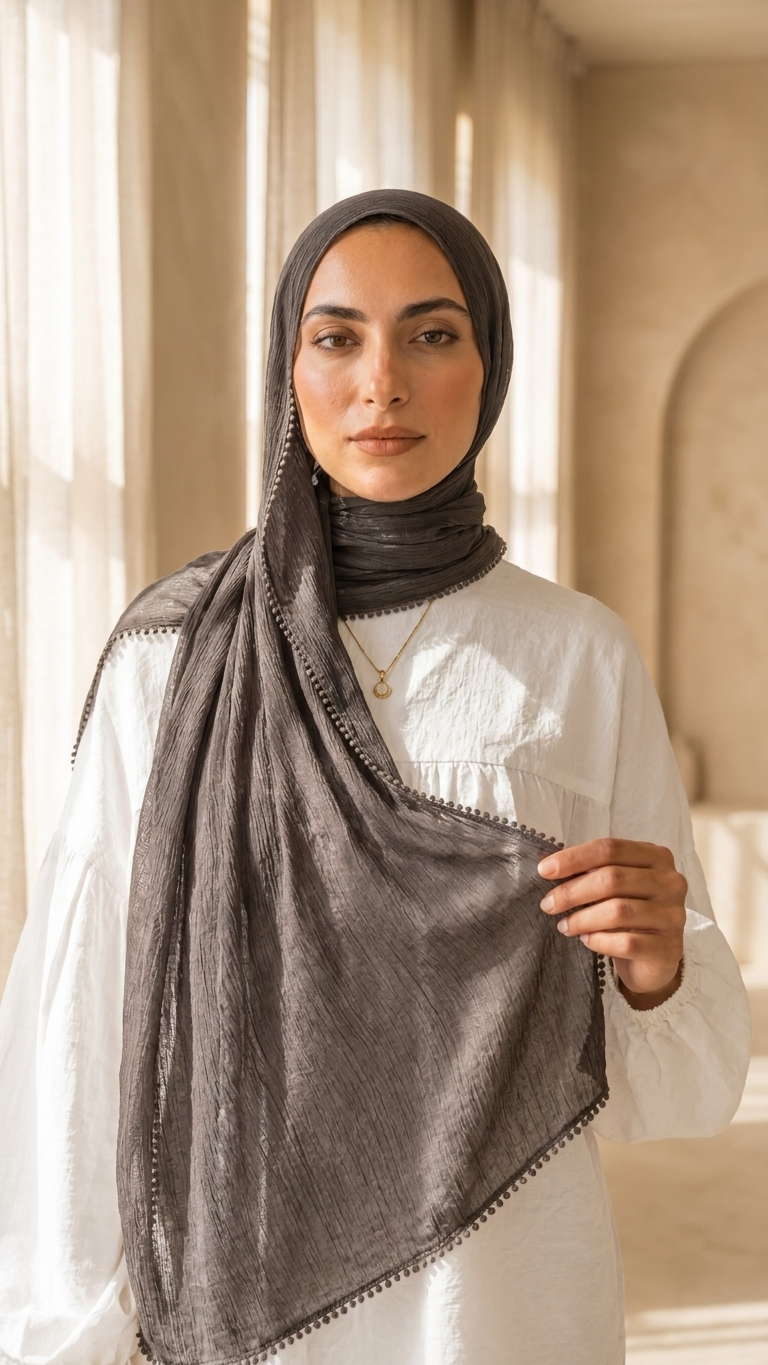Hijabii Aura Crinkle Hijab in Charcoal Brown – view 2