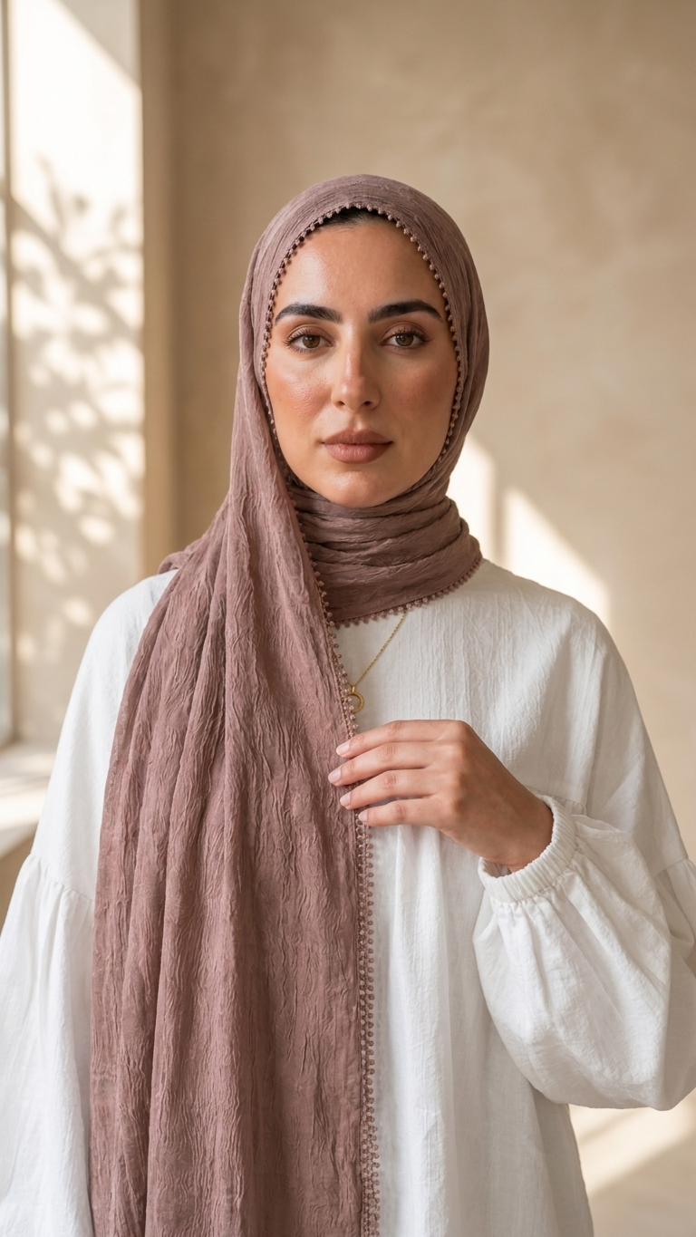 Hijabii Aura Crinkle Hijab in Dusty Rose – view 2