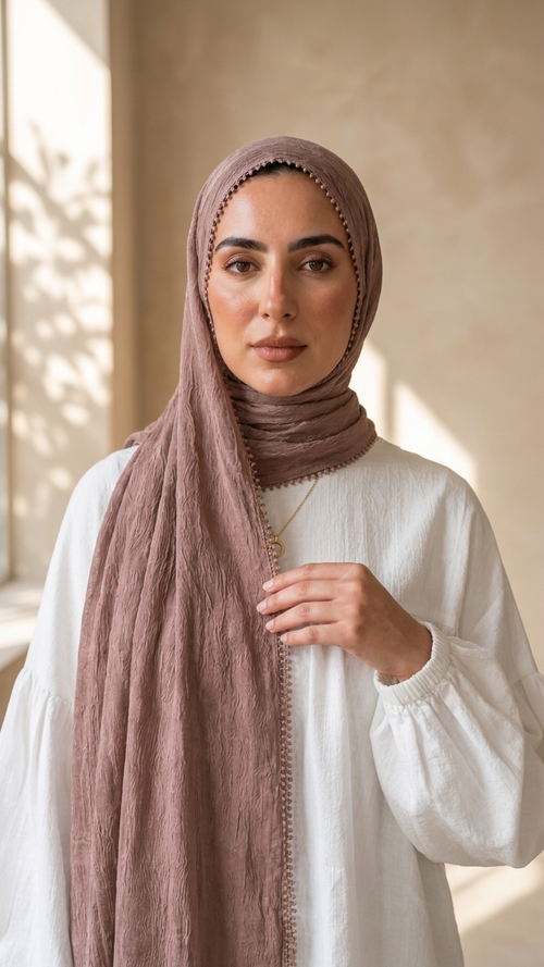 Hijabii Aura Crinkle Hijab in Dusty Rose – view 2