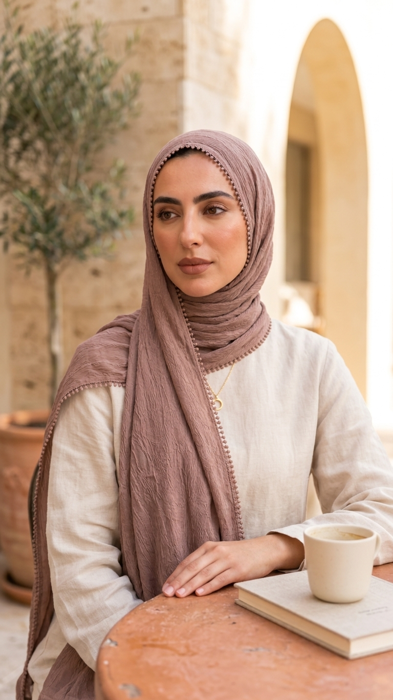 Hijabii Aura Crinkle Hijab in Dusty Rose – view 4