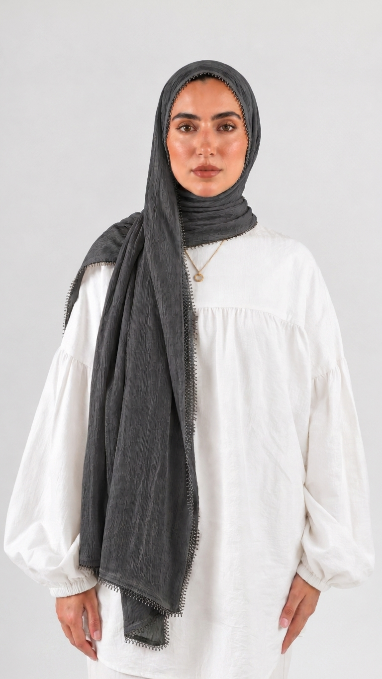 Hijabii Aura Crinkle Hijab in Graphite – view 2