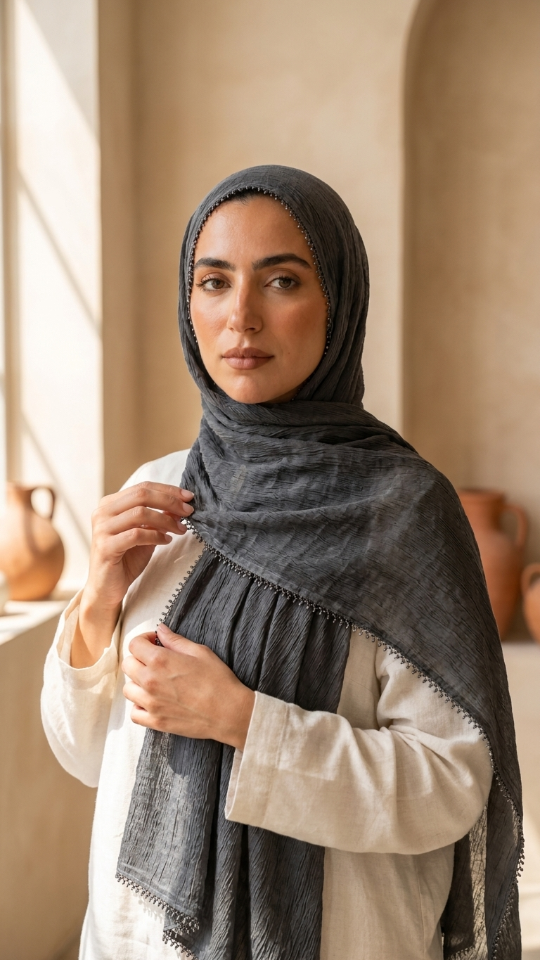 Hijabii Aura Crinkle Hijab in Graphite – view 3