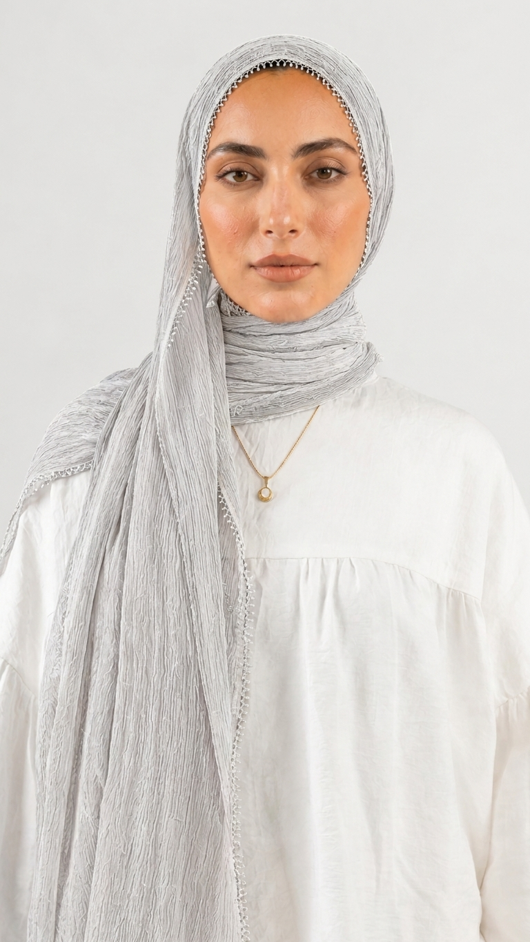 Hijabii Aura Crinkle Hijab in Pearl Gray
