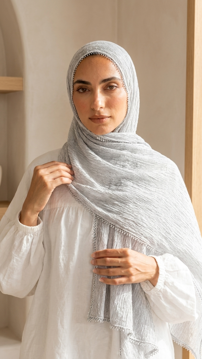 Hijabii Aura Crinkle Hijab in Pearl Gray – view 2