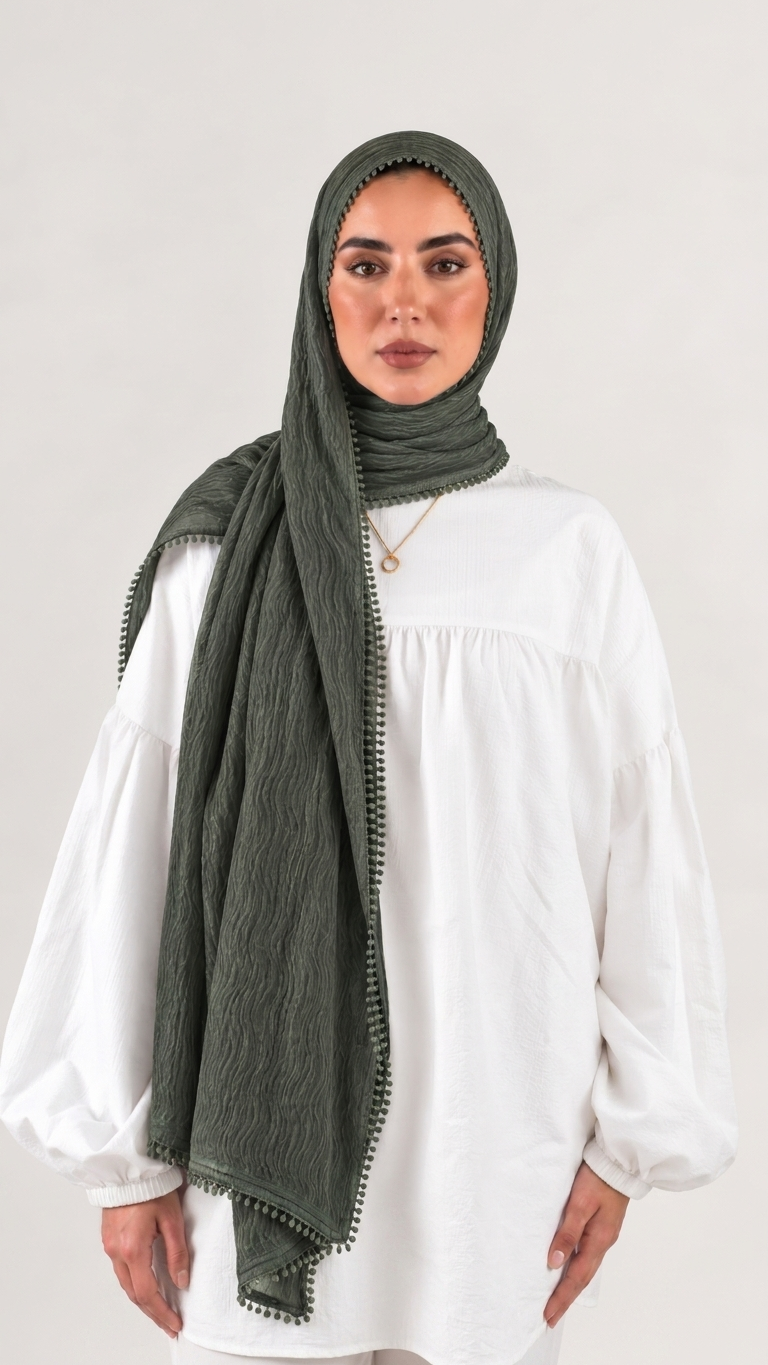 Hijabii Aura Crinkle Hijab in Sage Green – view 2