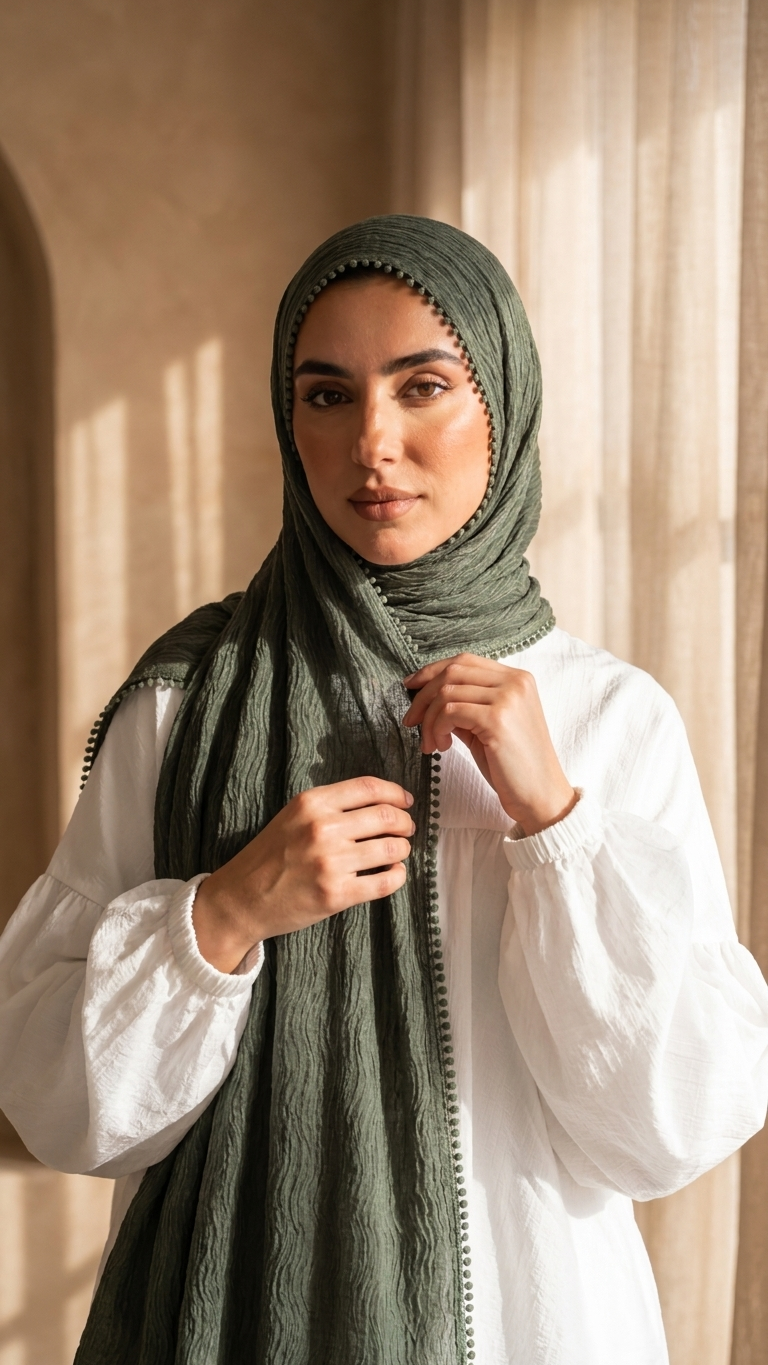 Hijabii Aura Crinkle Hijab in Sage Green – view 3