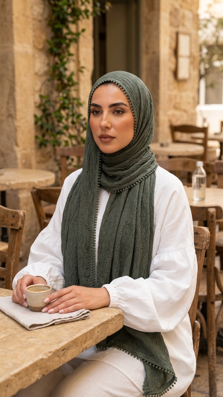 Hijabii Aura Crinkle Hijab in Sage Green – view 4