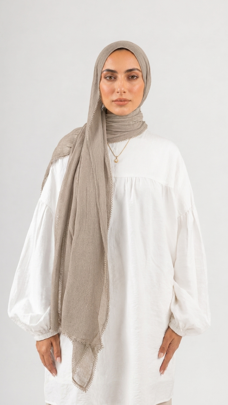 Hijabii Aura Crinkle Hijab in Sand Beige