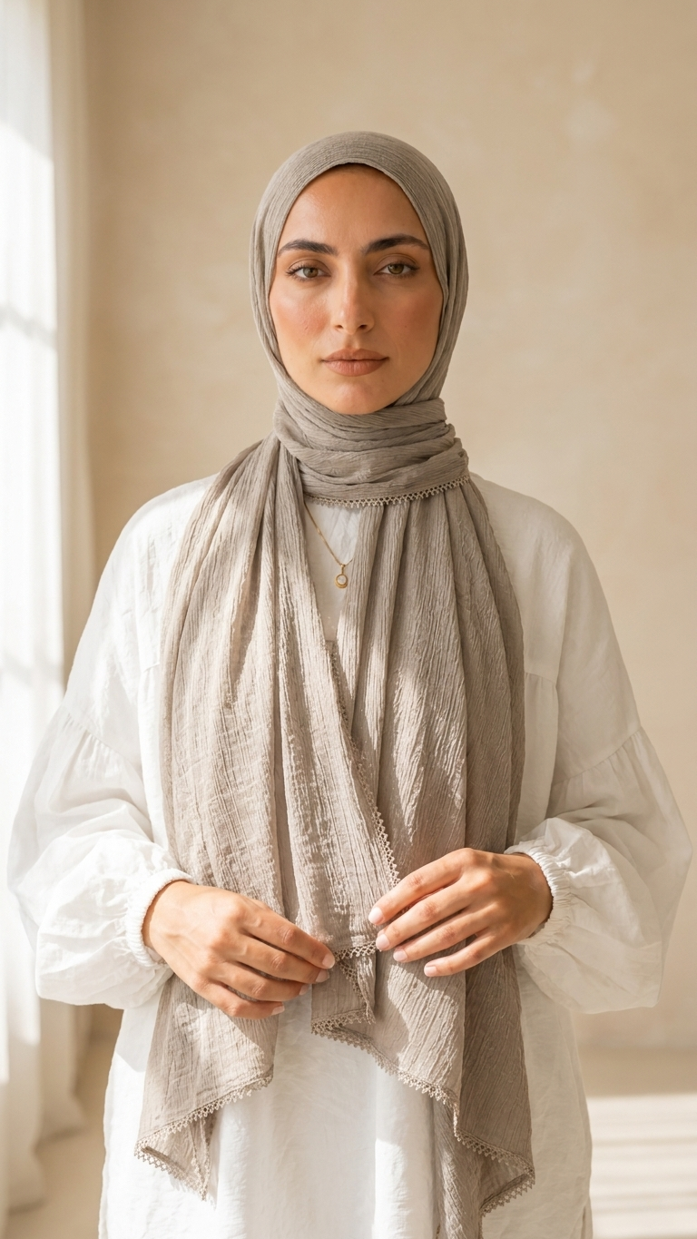Hijabii Aura Crinkle Hijab in Sand Beige – view 2