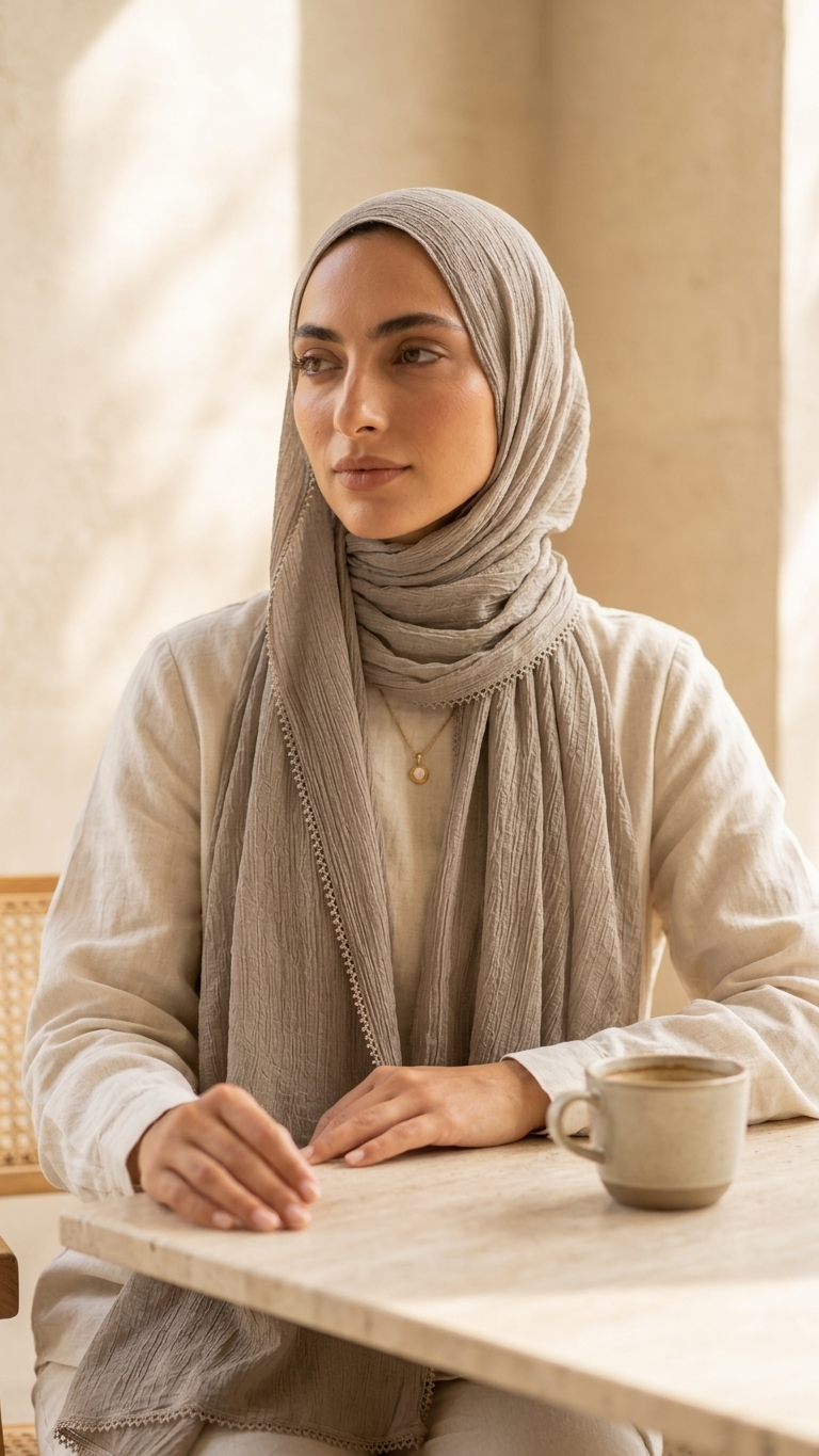 Hijabii Aura Crinkle Hijab in Sand Beige – view 5