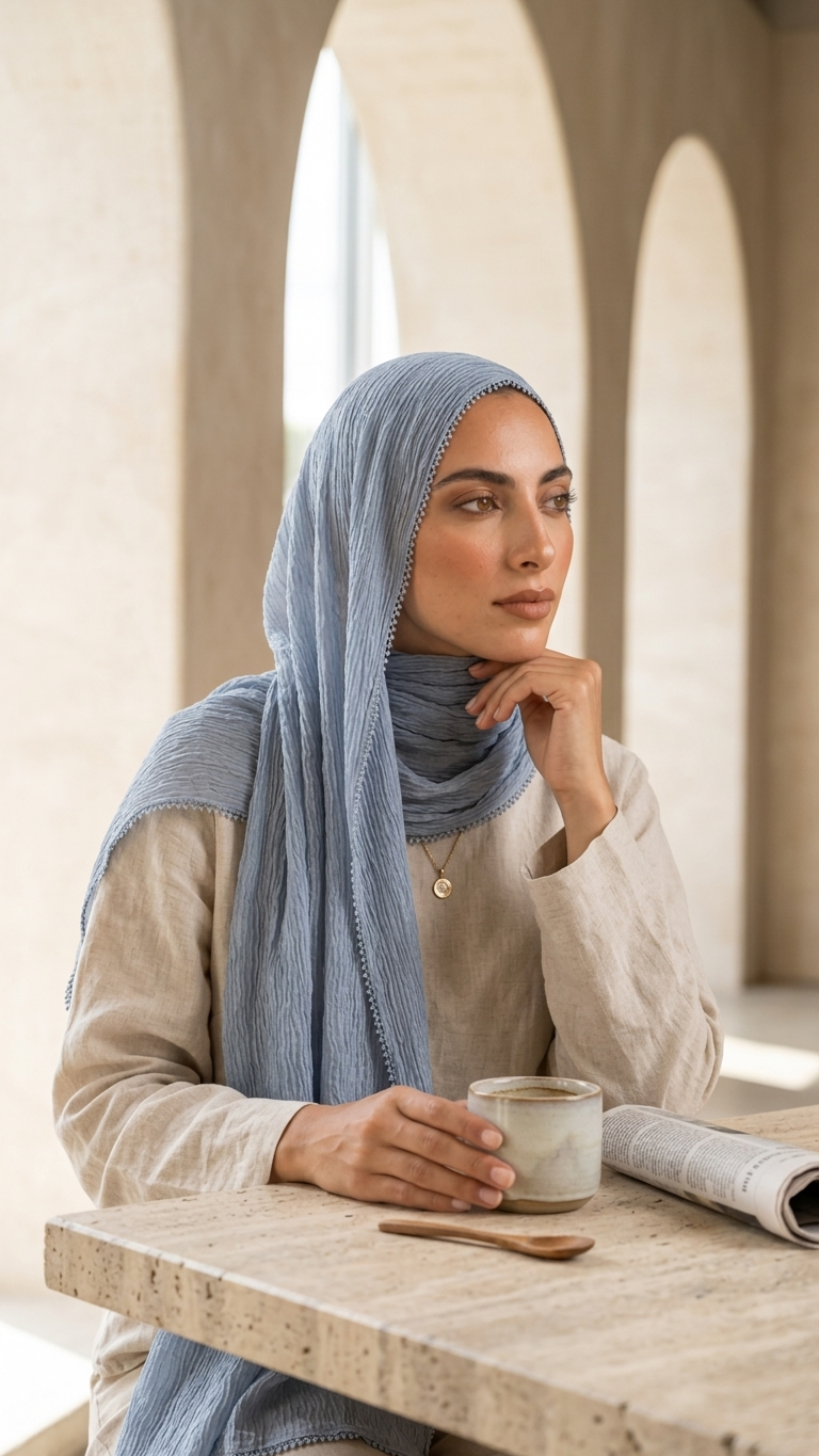 Hijabii Aura Crinkle Hijab in Sky Blue – view 2