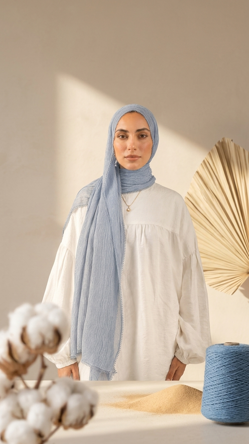 Hijabii Aura Crinkle Hijab in Sky Blue – view 3