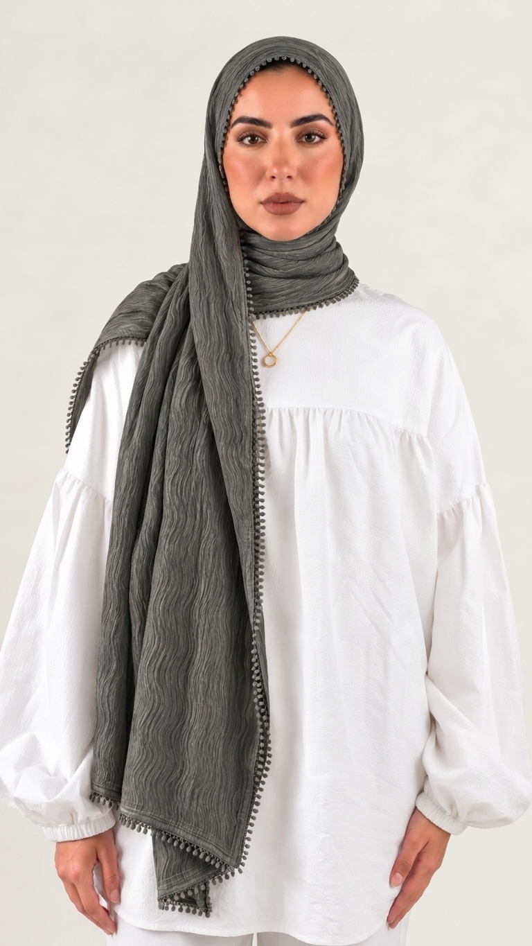 Hijabii Aura Crinkle Hijab in Smoke Grey