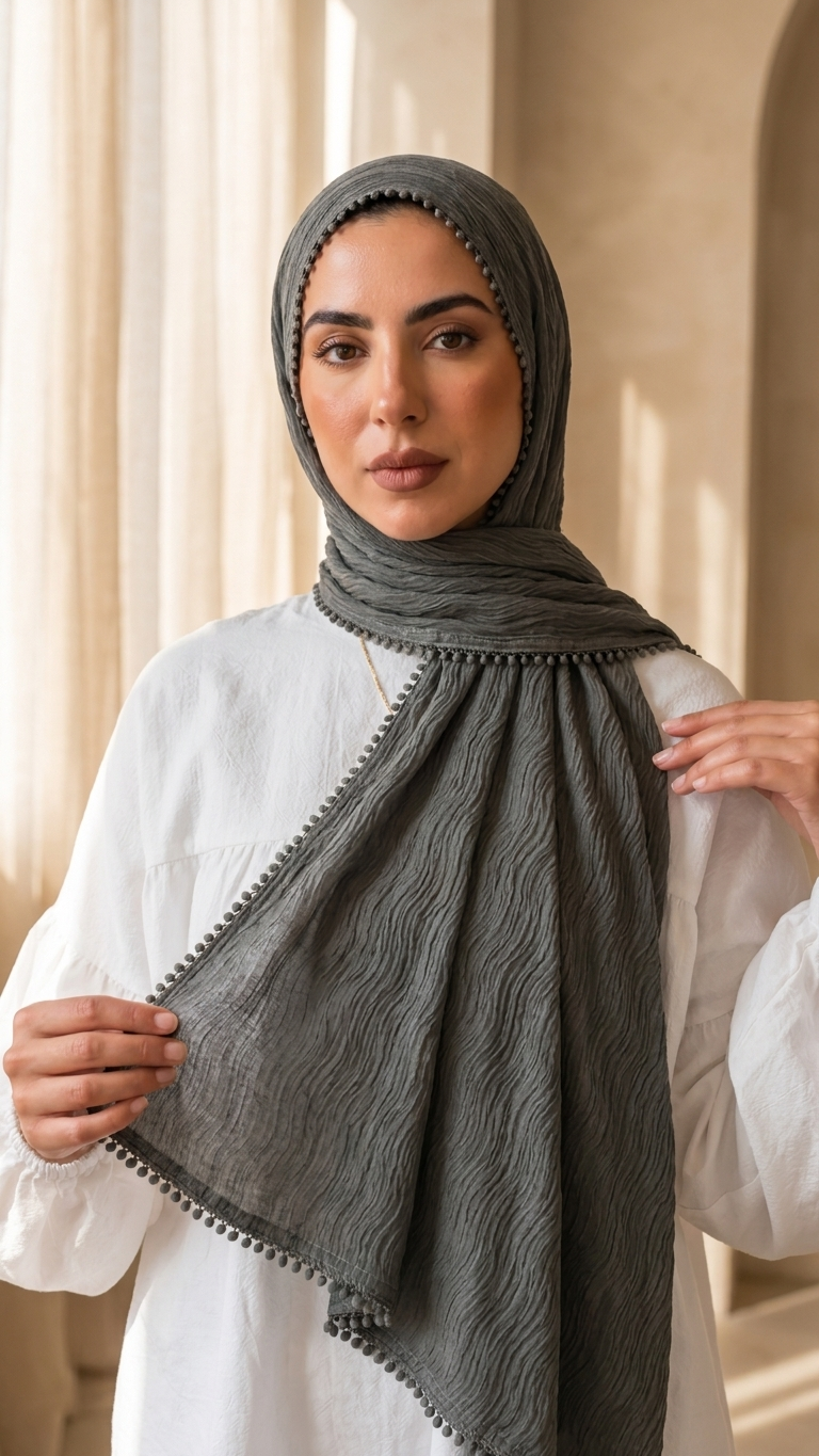 Hijabii Aura Crinkle Hijab in Smoke Grey – view 2