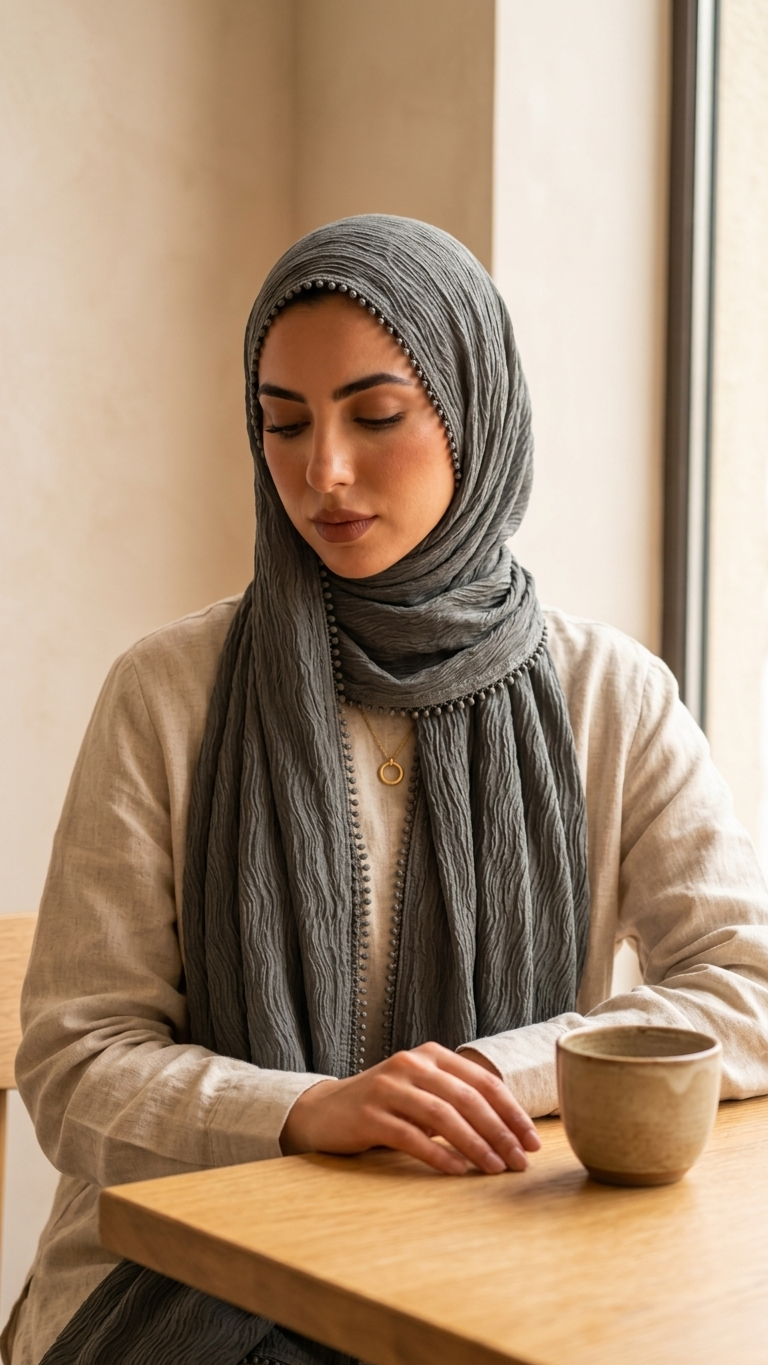Hijabii Aura Crinkle Hijab in Smoke Grey – view 4