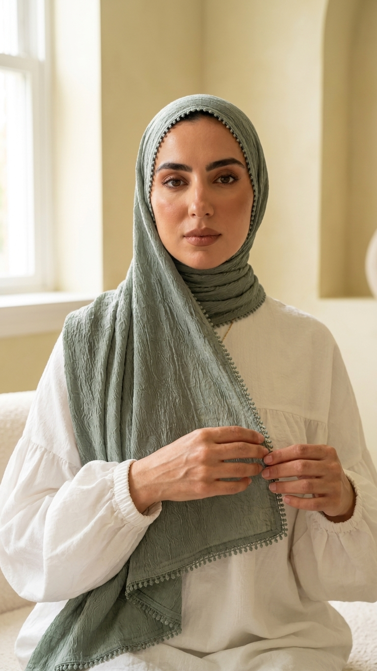 Hijabii Aura Crinkle Hijab in Soft Green – view 2