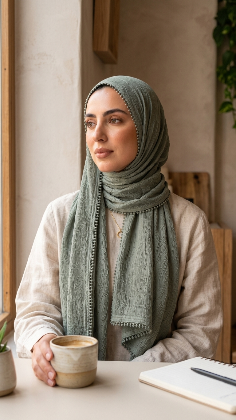 Hijabii Aura Crinkle Hijab in Soft Green – view 4