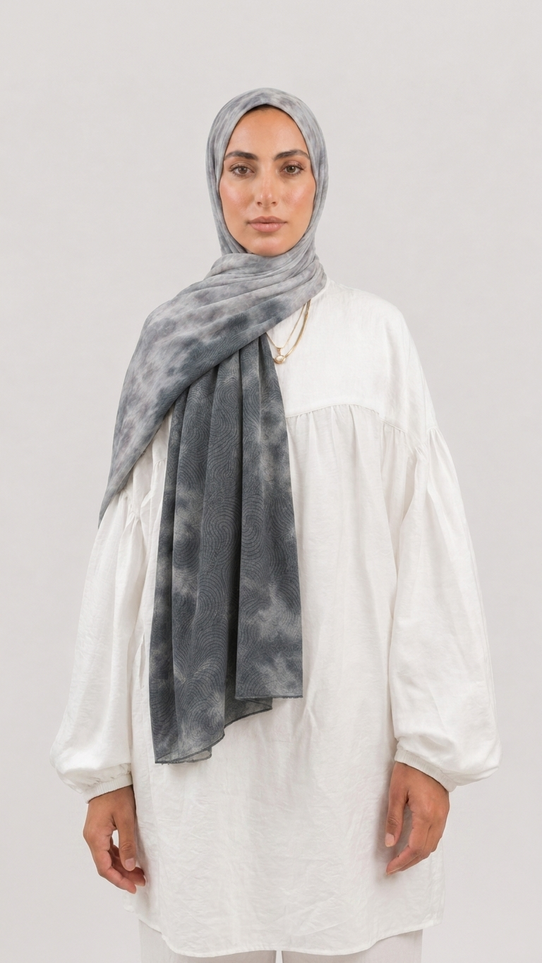 Hijabii Ombre Cotton Hijab S13 Silver Charcoal