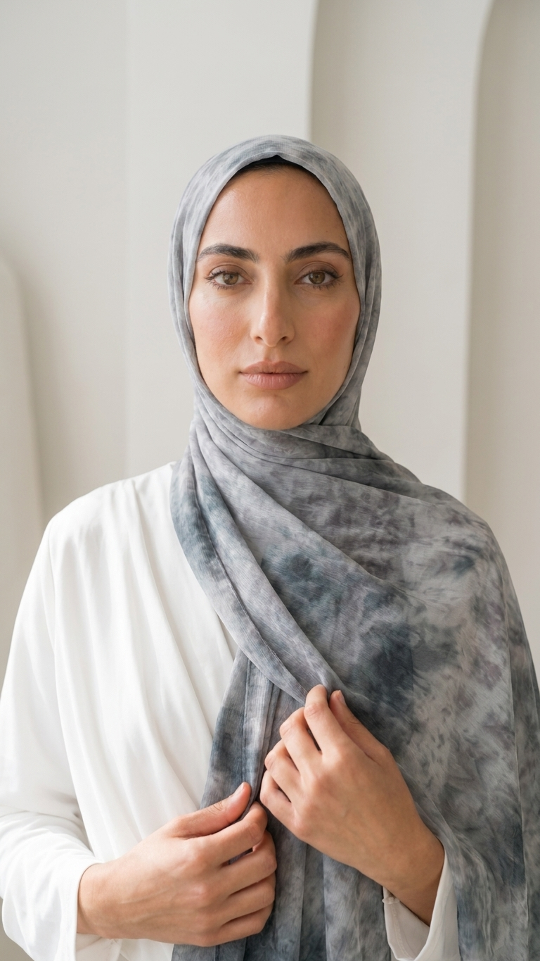 Hijabii Ombre Cotton Hijab S13 Silver Charcoal – view 2