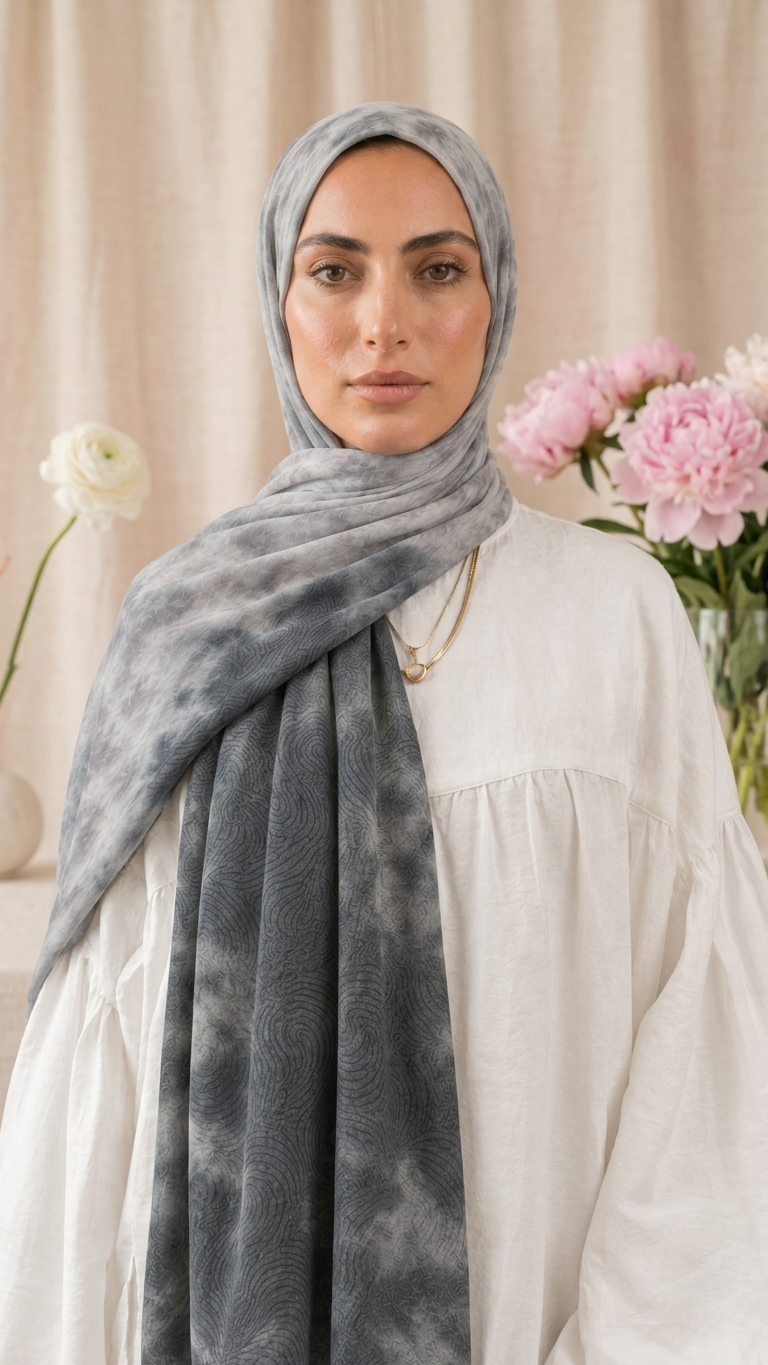 Hijabii Ombre Cotton Hijab S13 Silver Charcoal – view 3