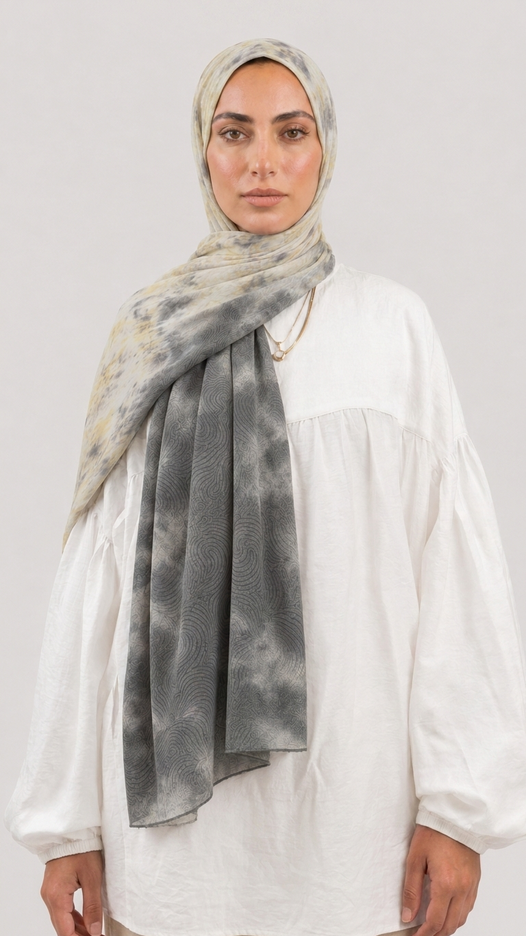 Hijabii Ombre Cotton Hijab S14 Charcoal Gold – view 2