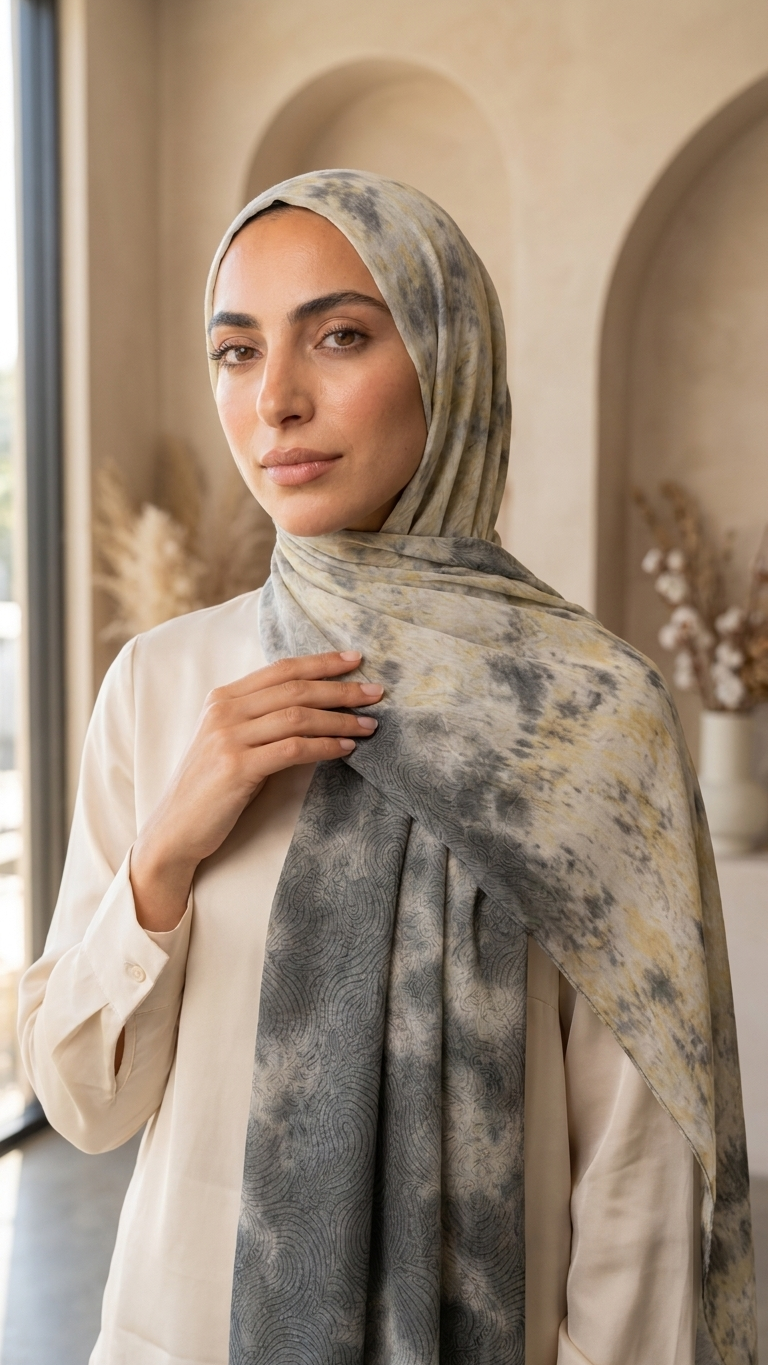 Hijabii Ombre Cotton Hijab S14 Charcoal Gold – view 3