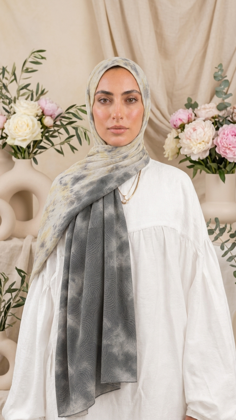 Hijabii Ombre Cotton Hijab S14 Charcoal Gold – view 4