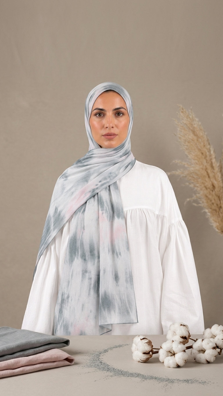 Hijabii Ombre Cotton Hijab S16 Icy Blue Blush – view 3