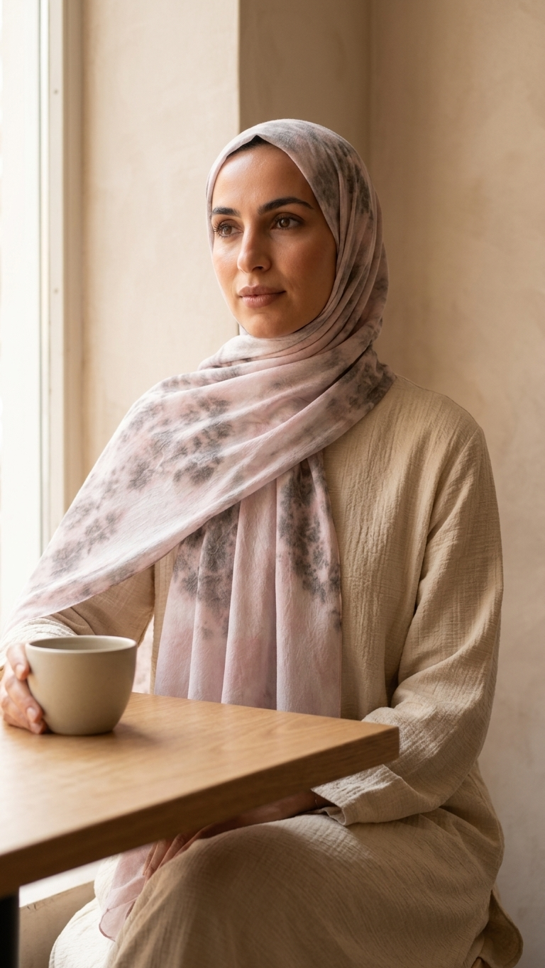 Hijabii Ombre Cotton Hijab S19 Blush Smoke – view 4