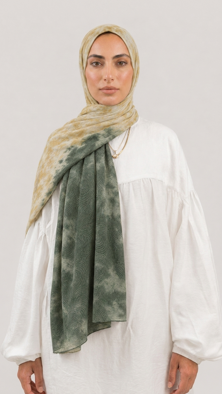 Hijabii Ombre Cotton Hijab S1 Sage & Gold