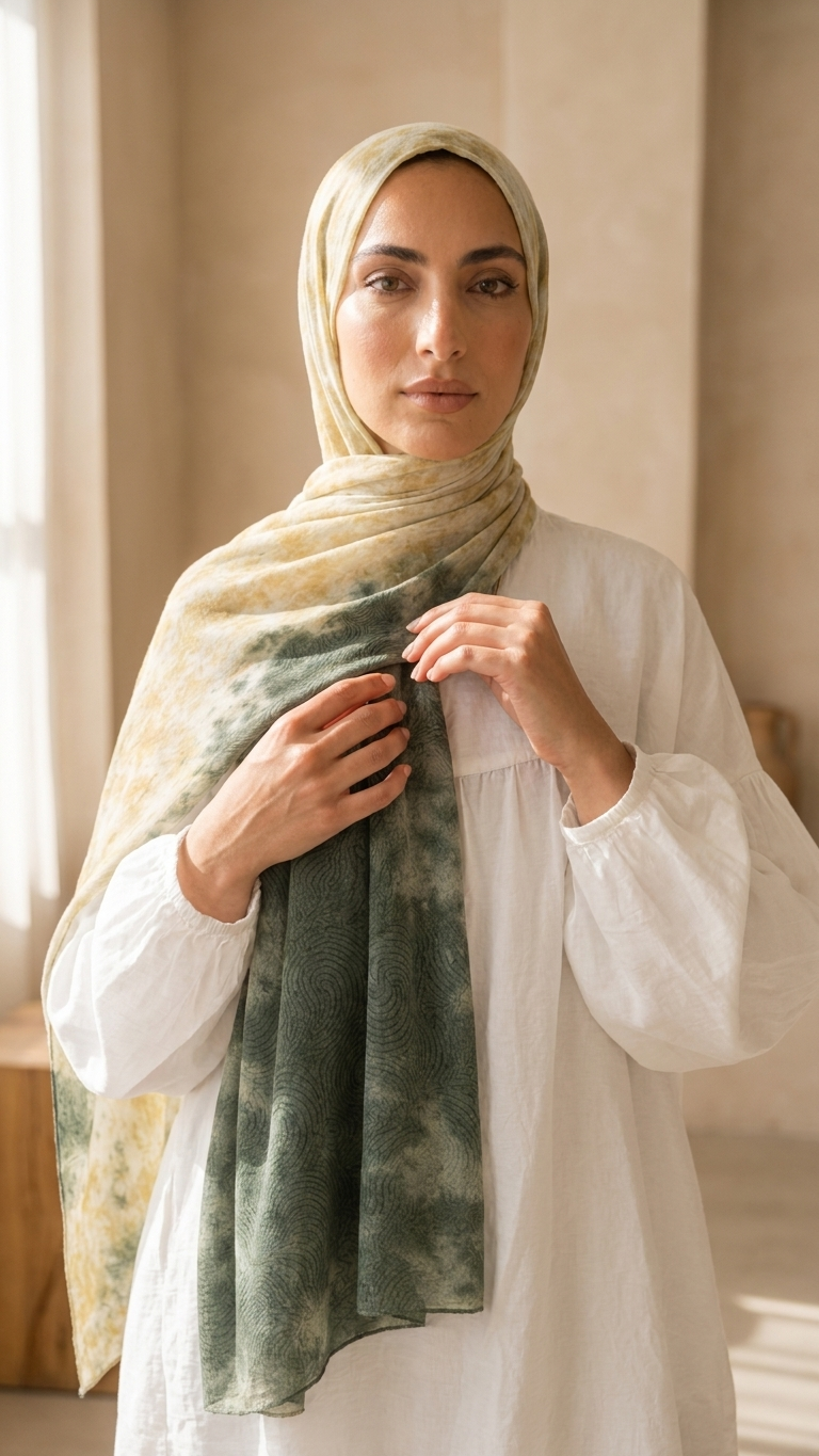 Hijabii Ombre Cotton Hijab S1 Sage & Gold – view 2