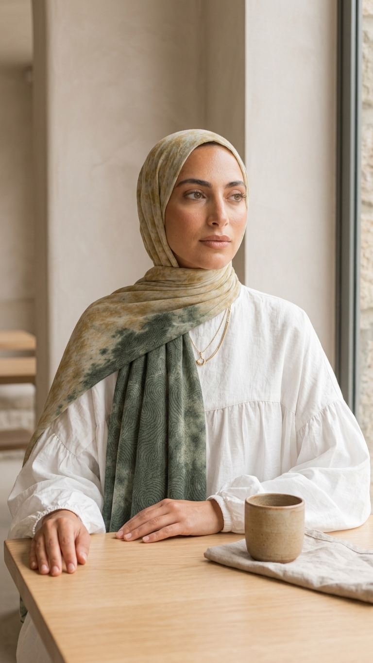 Hijabii Ombre Cotton Hijab S1 Sage & Gold – view 3