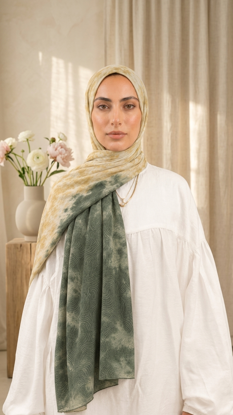 Hijabii Ombre Cotton Hijab S1 Sage & Gold – view 4