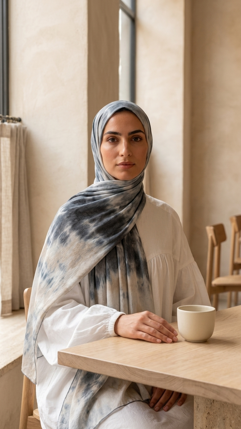 Hijabii Ombre Cotton Hijab S20 Navy Sand – view 4