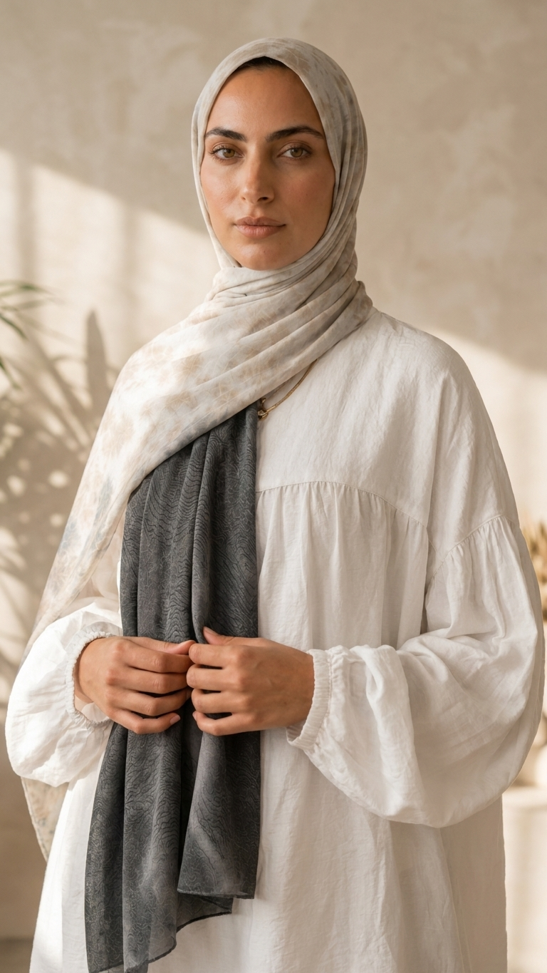 Hijabii Ombre Cotton Hijab S2 Charcoal Sand – view 3