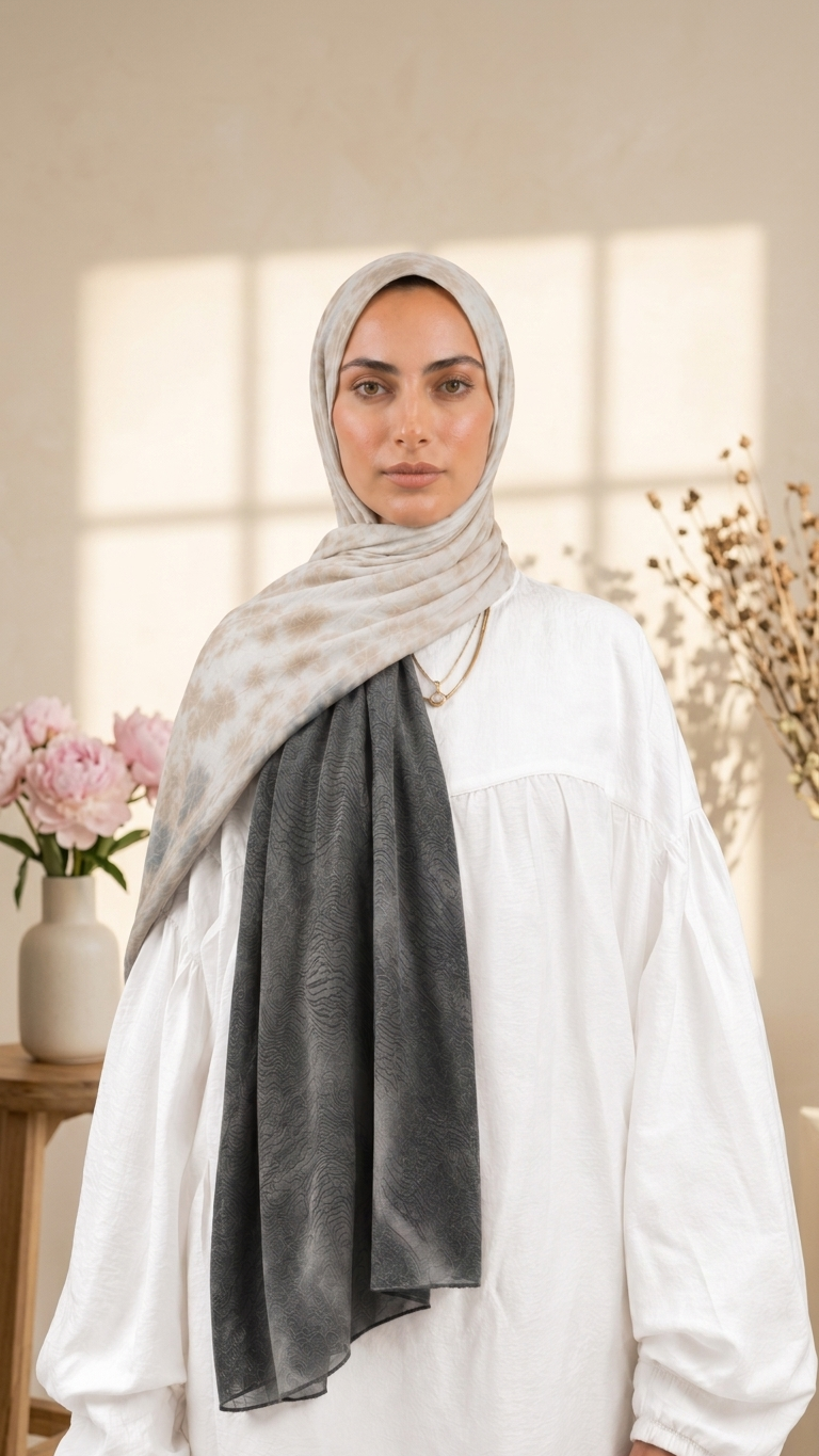 Hijabii Ombre Cotton Hijab S2 Charcoal Sand – view 4