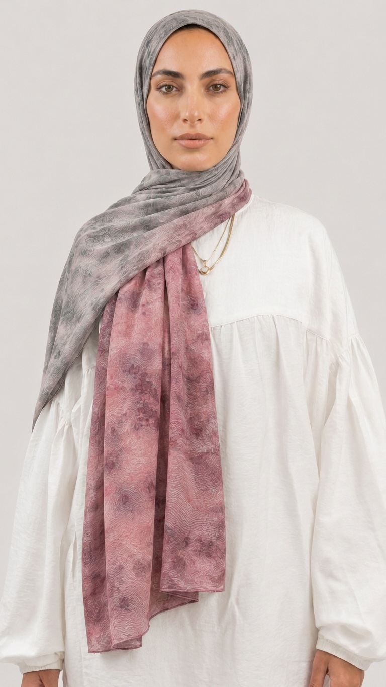 Hijabii Ombre Cotton Hijab S3 Mauve Charcoal – view 2