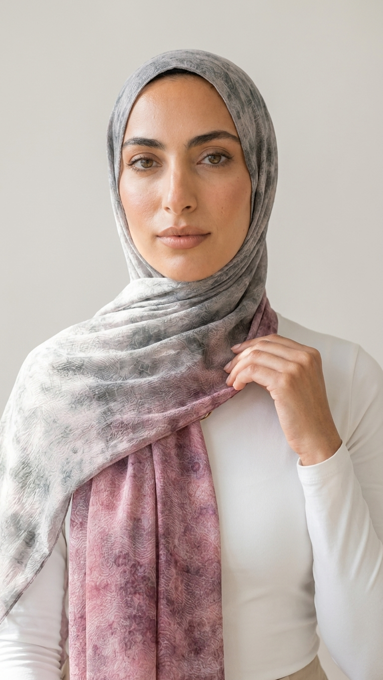 Hijabii Ombre Cotton Hijab S3 Mauve Charcoal – view 3