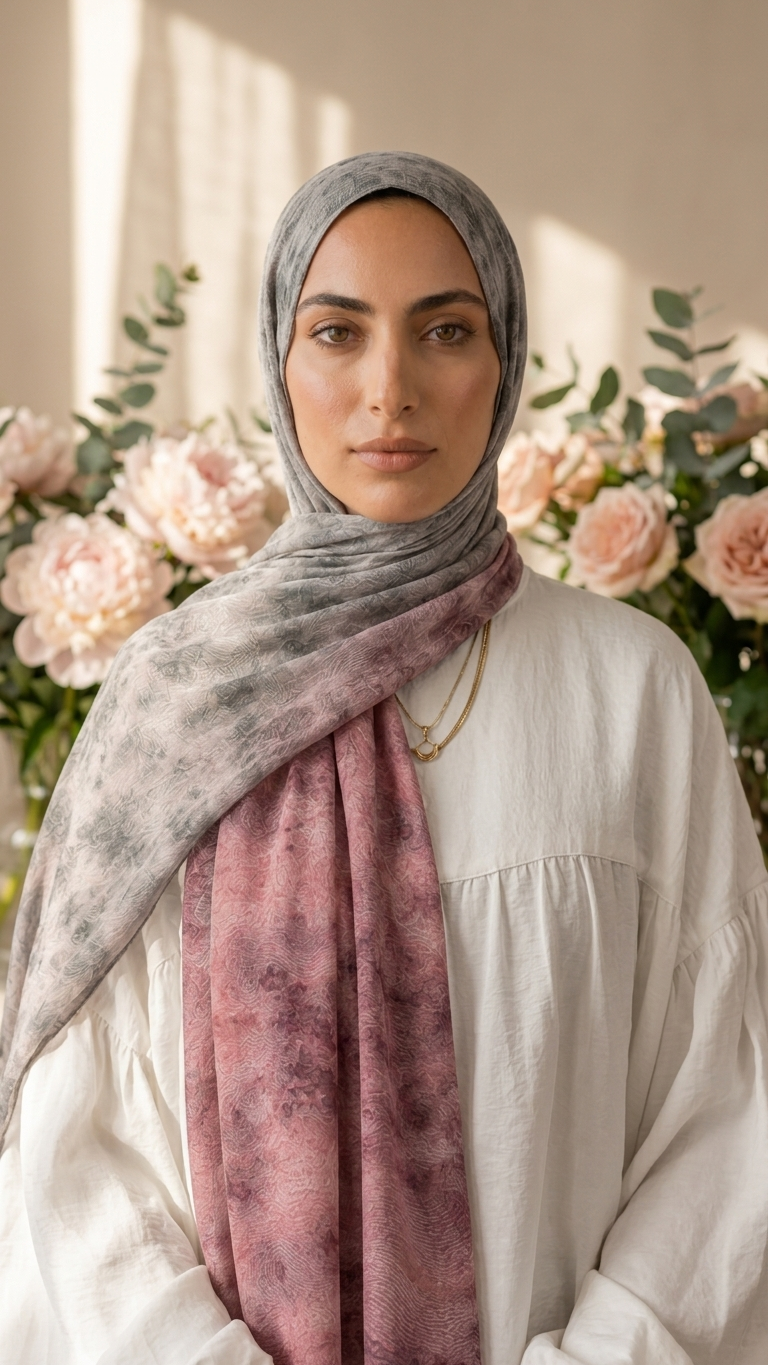Hijabii Ombre Cotton Hijab S3 Mauve Charcoal – view 4