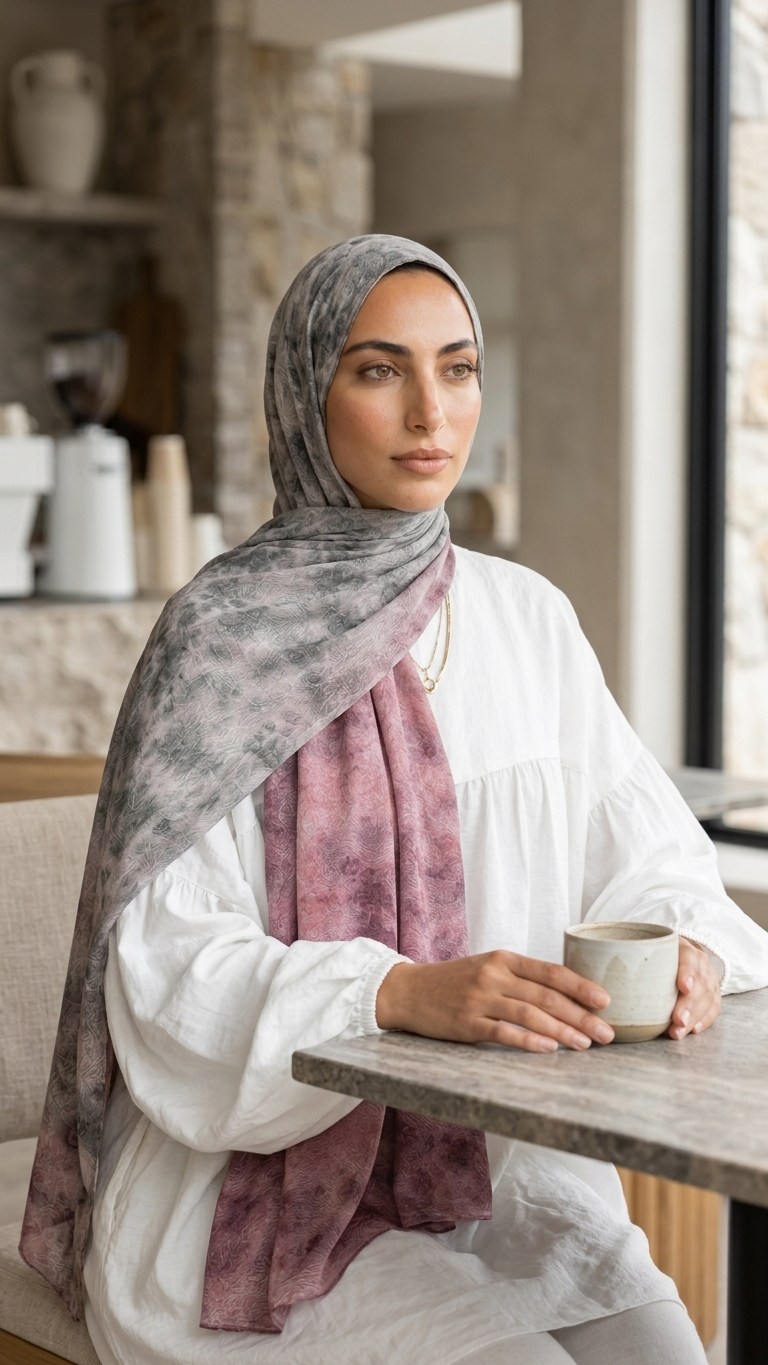 Hijabii Ombre Cotton Hijab S3 Mauve Charcoal – view 5