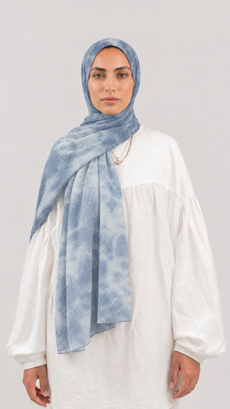 Hijabii Ombre Cotton Hijab S4 Powder Blue – view 2