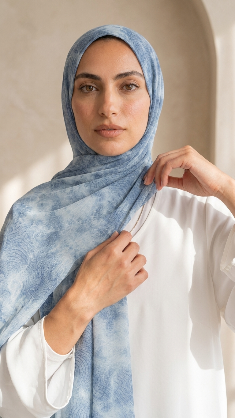 Hijabii Ombre Cotton Hijab S4 Powder Blue – view 3
