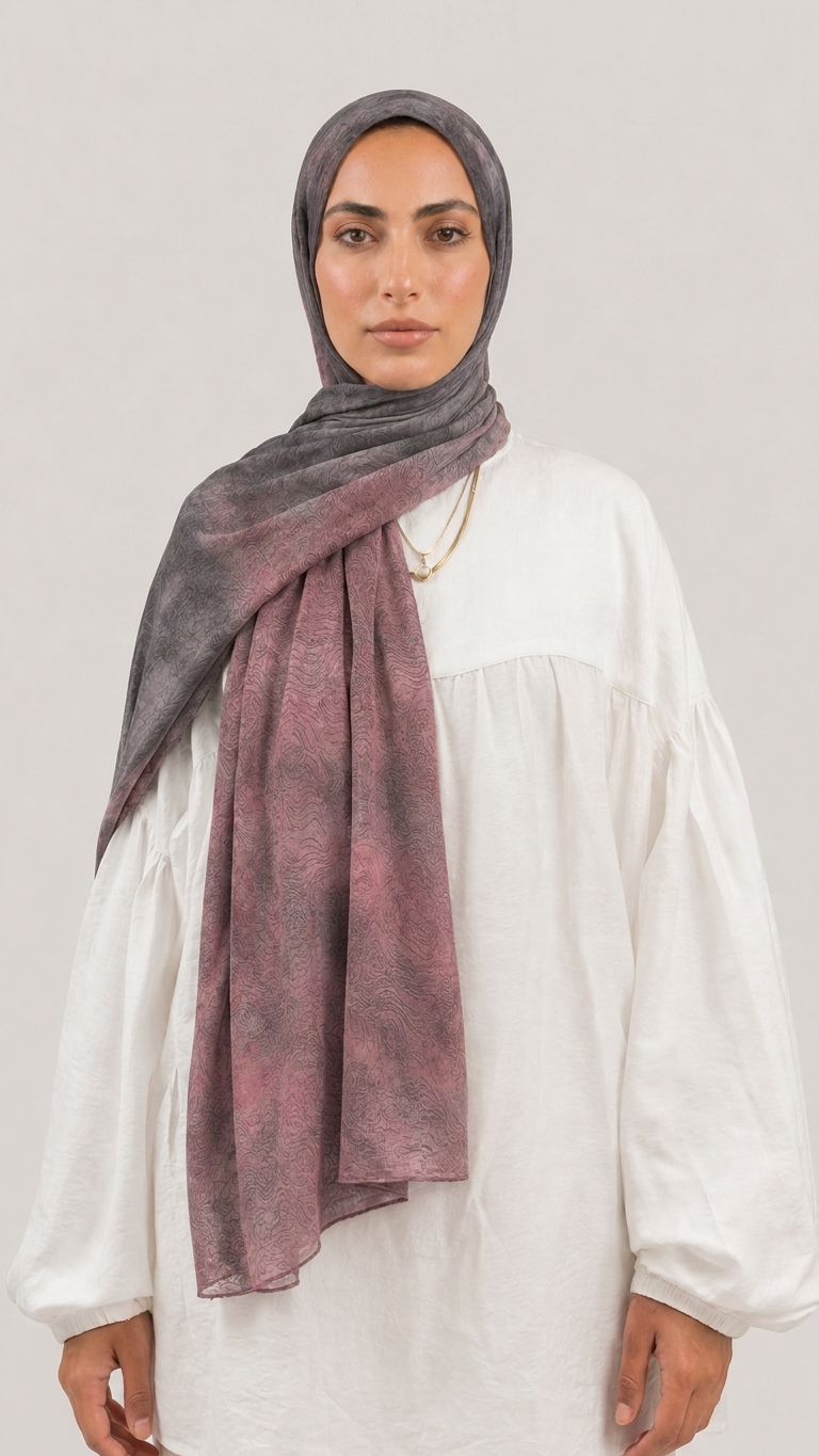 Hijabii Ombre Cotton Hijab S5 Burgundy Charcoal – view 2
