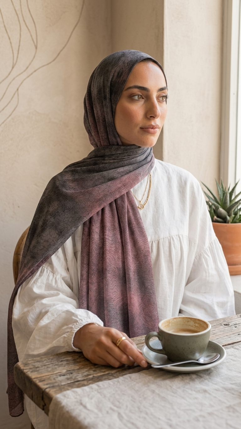 Hijabii Ombre Cotton Hijab S5 Burgundy Charcoal – view 4