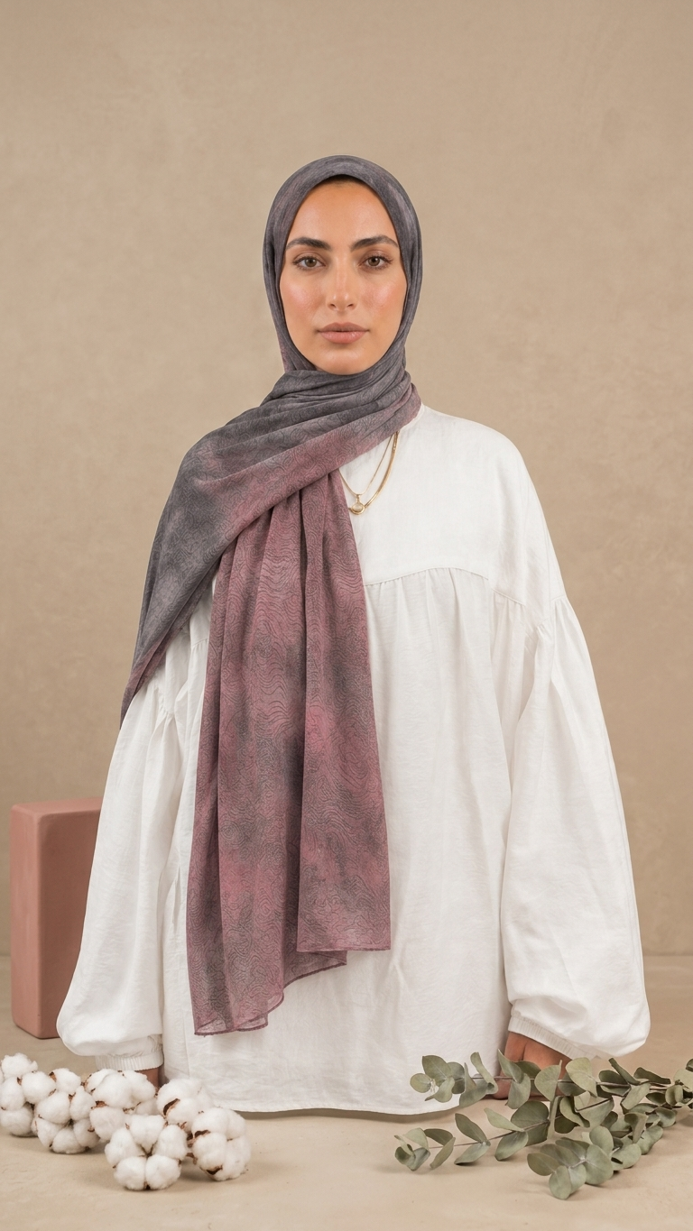 Hijabii Ombre Cotton Hijab S5 Burgundy Charcoal – view 5