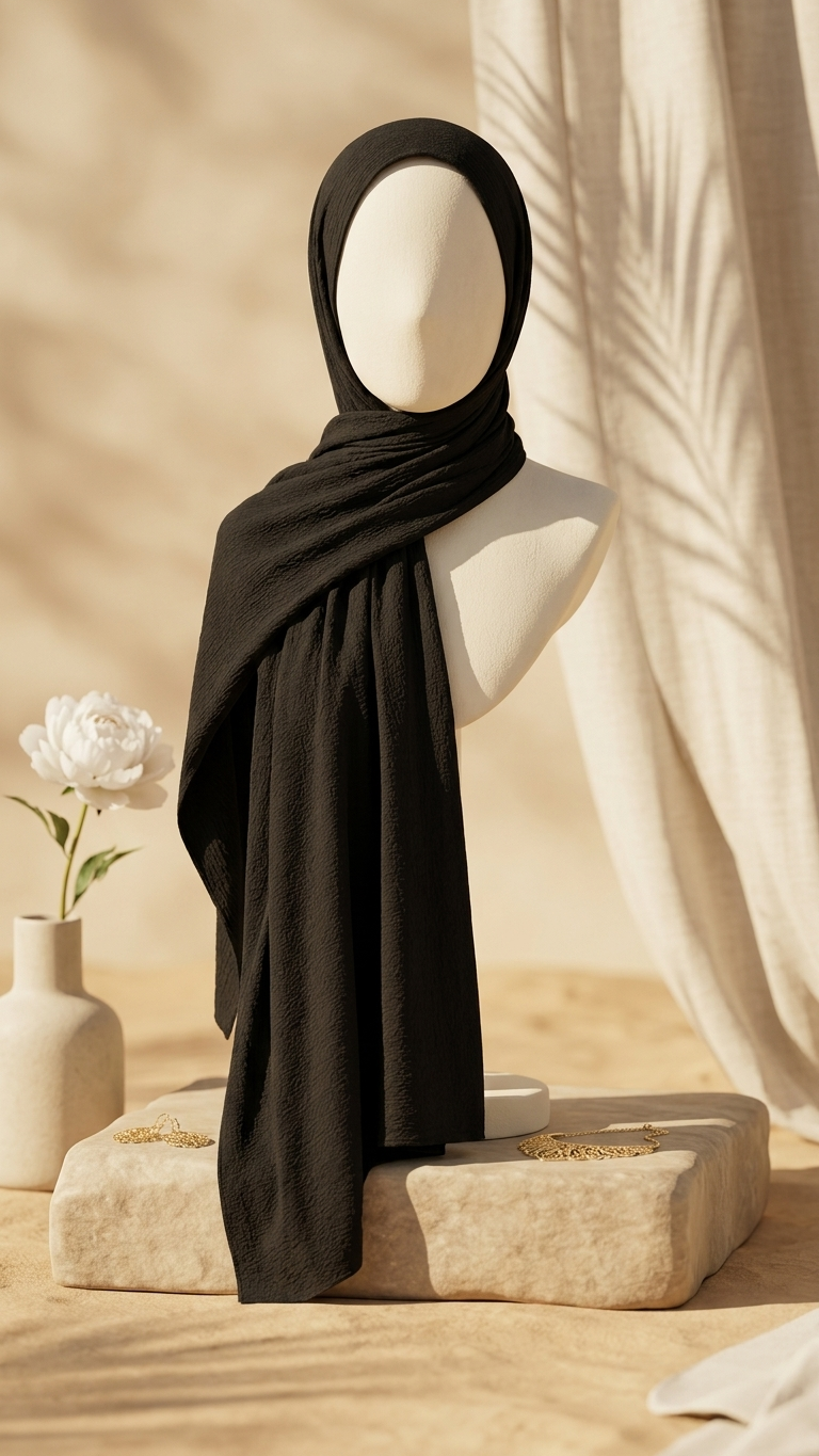 Hijabii Modal Crinkle Hijab – Black – view 2